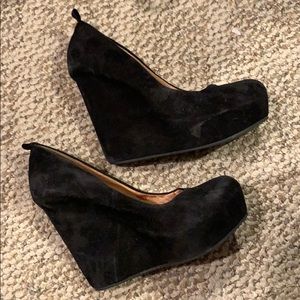 Black Faux Suede Black Wedges